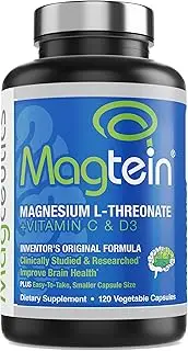 Magnesium L-Threonate Magtein Capsules Advanced Bioavailable Formula Increases Cognition Function and Supports Better Sleep and Mood 120 Count