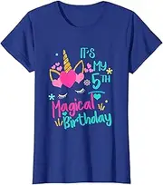[X.Style] It's My 5th Magical Birthday Girls Unicorn Birthday T-Shirt ds2452 T-Shirt Black