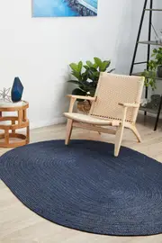 Rug Culture Navy Hand Braided Jute Oval Rug