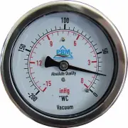 New PRM 0 to -200” WC/HG Vacuum Gauge 2.5” SS Case ¼” NPT Back