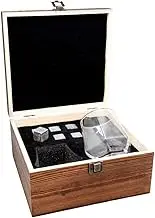 VB VIN BOUQUET Fia 1366 Whiskey Set in Wooden Box, 6 Stone Cubes for Cooling + 2 Elegant Hexagonal Glass Cups, Perfect for Gift