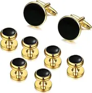 [ORAZIO] Cuff Links Mens Stainless Steel Cuff Links and Studs Set Gold Black Cufflinks for Men Tuxedo Studs Buttons for Formal Kit Business or Wedding Shirts