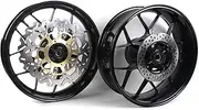 Gloss Black Front Rear Wheel Rims and Brake Discs Rotors Compatible with Honda CBR600RR 2007-2017, Motorcycle Replacement Accessories Parts