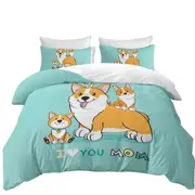 Mom and Puppies Cute Corgi Dog Family Quilt Cover