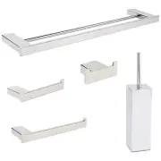 Bathroom Chrome Square Towel Rail Rack Toilet Brush Paper Roll Holder Robe Hook