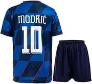 [Hawkara] Croatia #10 Modric Away Children's Jersey with Short, Football Jersey Set New Season Youth Sizes (Blue/Navy, 140)
