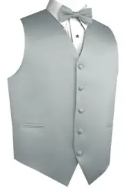 Men's Platinum Satin Tuxedo Vest & Bow-Tie Set. Formal, Dress, Wedding, Prom