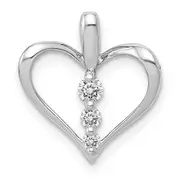 14k White Gold 1/10ct. Real Diamond 3-stone Heart Pendant