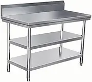 GUAWJRZDP Stainless Steel Work Table, Kitchen Prep Table, 3-Tier Food Prep Workbench Dining Table, Heavy Duty Prep Worktable with Backsplash, for Commercial and Home(L120xW70cm/47.2x27.5in)
