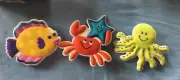 3pc Saturday Knight Sealife Suction Cup Wall Art - Fish, Octopus & Crab NEW