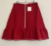 SANDRO Paris Eudine Front Zip A-line Red Skirt NEW With Tags Sz 3 RRP $250