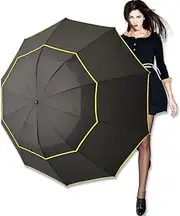 62" Unisex Large Double Golf Rain Umbrella, Rain/Wind Resistant Double Canopy Paraguas Alloy Skeleton Umbrella, Portable and Lightweight with Small Folding Length