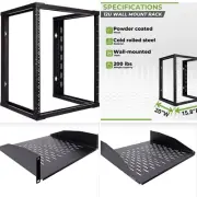 NavePoint 12U for 19" IT Server Open Frame Wall Mount Rack & 2 Vented 2U Shelves