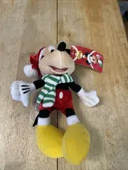 Disney Mickey Mouse Green Scarf Santa Hat Christmas Plush 8" NEW NWT