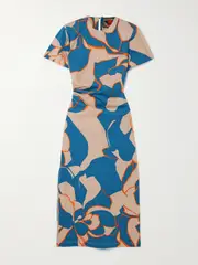 [La DoubleJ] La DoubleJ - + Mother Lela Ruched Printed Cotton-blend Jersey Midi Dress - Blue - x small x small Blue