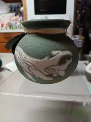 Jeremy Diller Raku Pottery Vase Pot Iridescent Green w/ White Whales RARE Mexico