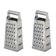 2x Cuisena Silver Stainless Steel 4-Sided Box Grater Slicing Coarse/Fine Zester