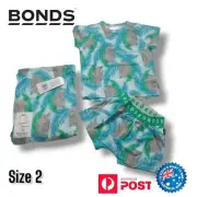 Bonds Size 2 Kids PJ Short Sleep Set Light Blue Rhino Jungle Design
