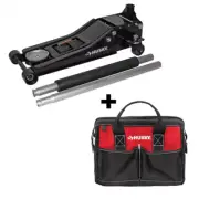 Husky 3-Ton Low Profile Car Jack with Quick Lift with 12 in 4 Pocket Zippered To