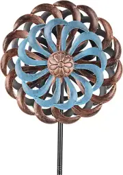 Metal Wind Spinner Kinetic Sculpture Windmill Yard Patio Lawn Garden Copper Blue