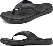 [KuaiLu] Mens Sport Flip Flops Comfort Orthotic Thong Sandals with Plantar Fasciitis Arch Support Outdoor Summer Beach Size 7~15, Black, 12