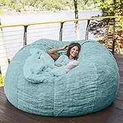 UYSOFRCV Beanbag Chair Cover No Filling, Soft PV Velvet Adults Memory Foam Stuffed Lazy Lounger Childrens Toys Storage Bean Bag Gaming Beanbag Chair Slipcover,Sky Blue