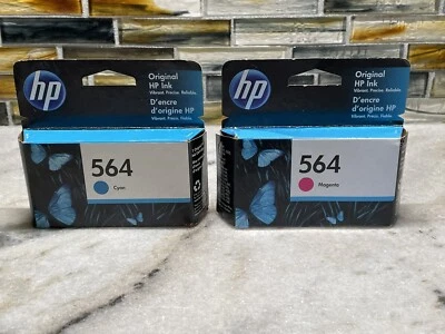 Two HP Genuine 564 Printer Ink Cartridge Sealed Cyan Magenta