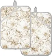 Large Pot Holders Heat Resistant Cartoon Gold Floral Elegant Potholders for Kitchens with Pockets Hot Pan Holders Oven Mitts 2 Pack