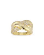 Aqua Pave Crossover Ring in 14K Gold Plated Sterling Silver - Exclusive