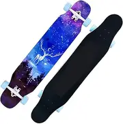 Sports Longboard Skateboard, 46" 8-Layer A-Level Maple Elk Pattern Lengthened Dance Board Suitable for Beginners Adults Adolescents Can Bear 200kg