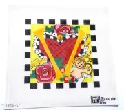 Hand-Painted Needlepoint Canvas Mary Engelbreit Letter V Garden Series