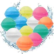 AROIC 12Pcs Reusable Water Balloons, Refillable Splash Balls for Kids and Adults, Soft Silicone Pool Beach Toys, Quick Fill Water Bombs for Summer Outdoor Games, Backyard Party Supplies Birthday Gifts
