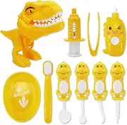 OPTSPTOY 10PCS Plastic Dinosaur Simulation Dentist Play Set Medical Kit Pretend Toy for Kids Hygienic Habbit Cultivation Role Play Game for Children 4 Colors 5 Models Simple OPP Bag Packaging (Yellow)