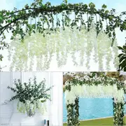 White 12x 110cm Artificial Silk Wisteria Leaf Hanging Flower Ivy Garland Vine Wedding