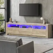 Oikiture Entertainment Unit TV Cabinet RGB LED 180cm Oak