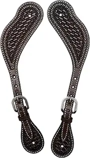 Black HOOF Basket Tooled Leather with Silver Spots|Spur Straps|Breastcollar|Headstall