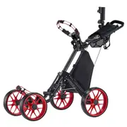 CaddyTek CaddyCruiser ONE Pro One-Click Folding 4-Wheel Golf Push Cart - Red