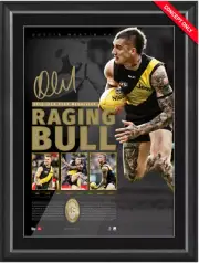 RICHMOND TIGERS RAGING BULL DUSTIN MARTIN SIGNED FRAMED JACK DYER MEDAL PRINT