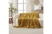 Dreamaker Chunky Embossed Fleece Heated Throw Mustard Gold - 180 x 200cm