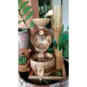 3 tier coconut shell waterfall bamboo handmade turbine fountain garden feng shui