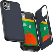 GOOSPERY iPhone 12 Mini Wallet Case with Card Holder, Protective Dual Layer Bumper Phone Case - Navy Blue