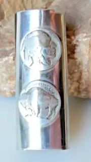 Silver-tone BIC Lighter Cover, With two Nickles - Indian Head + Buffalo (Bison)