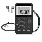 Portable AM FM Pocket Radio with Digital Tuning LCD Display, Rechargeable Mini Radio with Earphone for Walking Jogging (Black)