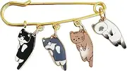 [POYAMUSE] Lovely Cat Charms Gold-Tone Safety Pins - Calico, Ginger, Siamese Cat Dangle Accessory Brooch Pin for Cat Lover Gift