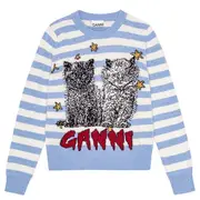 [GANNI] Striped Graphic Wool Mix Cat Jumper