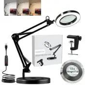 10X Magnifying Lamp with Light and Stand, 2-in-1 Desk Lamp with Clamp, 3 Colo...
