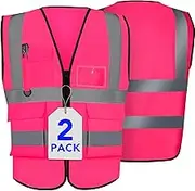XPCARE 2-Pack Hi Vis Reflective Safety Vest with Pockets,High Reflective Strips Zipper Work Vest for Men and Women