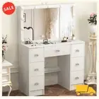 Dressing Table with 3 Colors LED Mirror Vanity Table Adjustable Brightness Bulbs