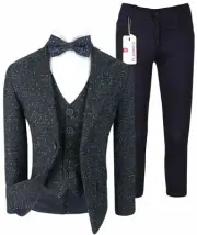 Boys Pageboy Check Donegal Tweed Suit Wedding Prom Slim Fit Vintage Set