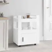 Wooden Kitchen Trolley Wheels Cart Serving Storage Shelf Rack Organiser White